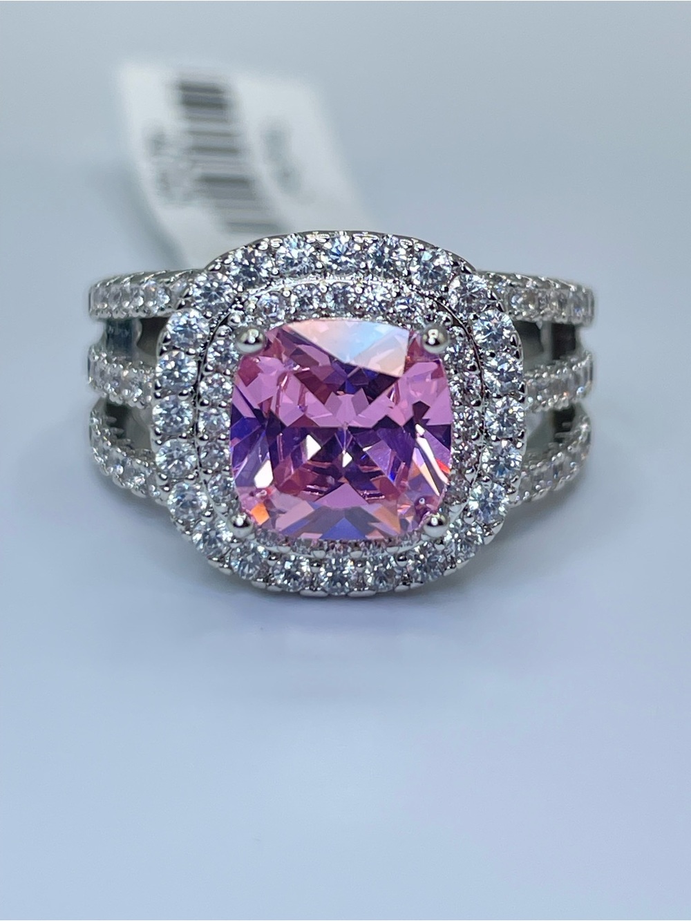 Swarovski Crystal Elements Pink White Halo Bold Statement Ring Sz 7